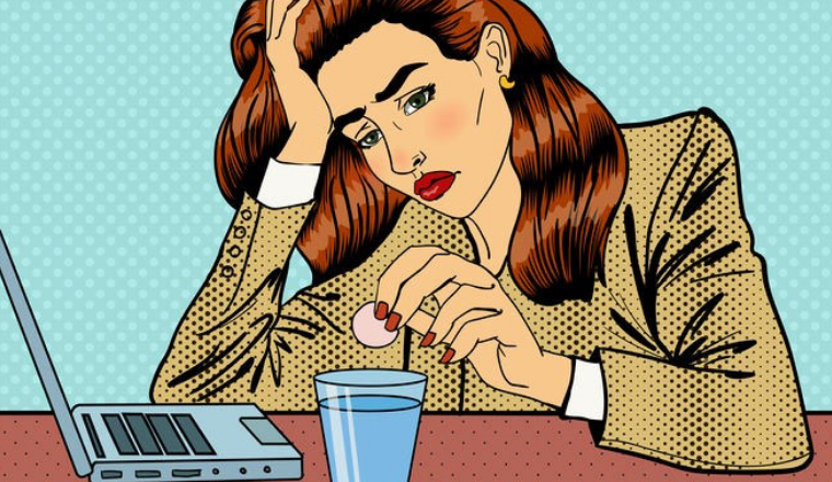 cartoon business lady at lap top